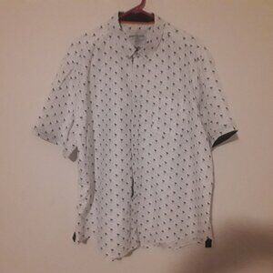 Mens QualityClassics Intl Report XXLButton Up White w/Blue Flamingos Dress Shirt